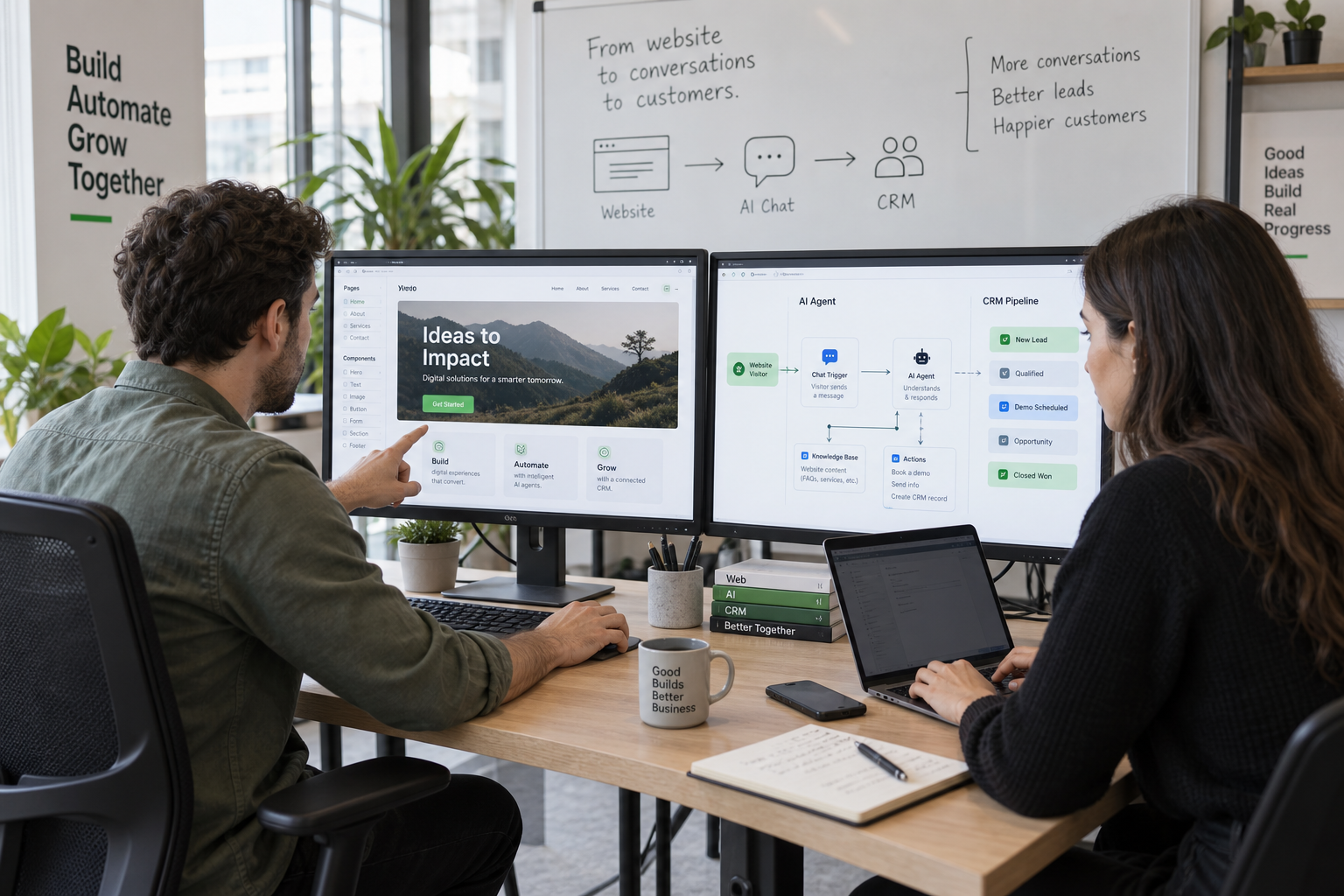 Equipo construyendo una web y conectando el agente de IA con el CRM