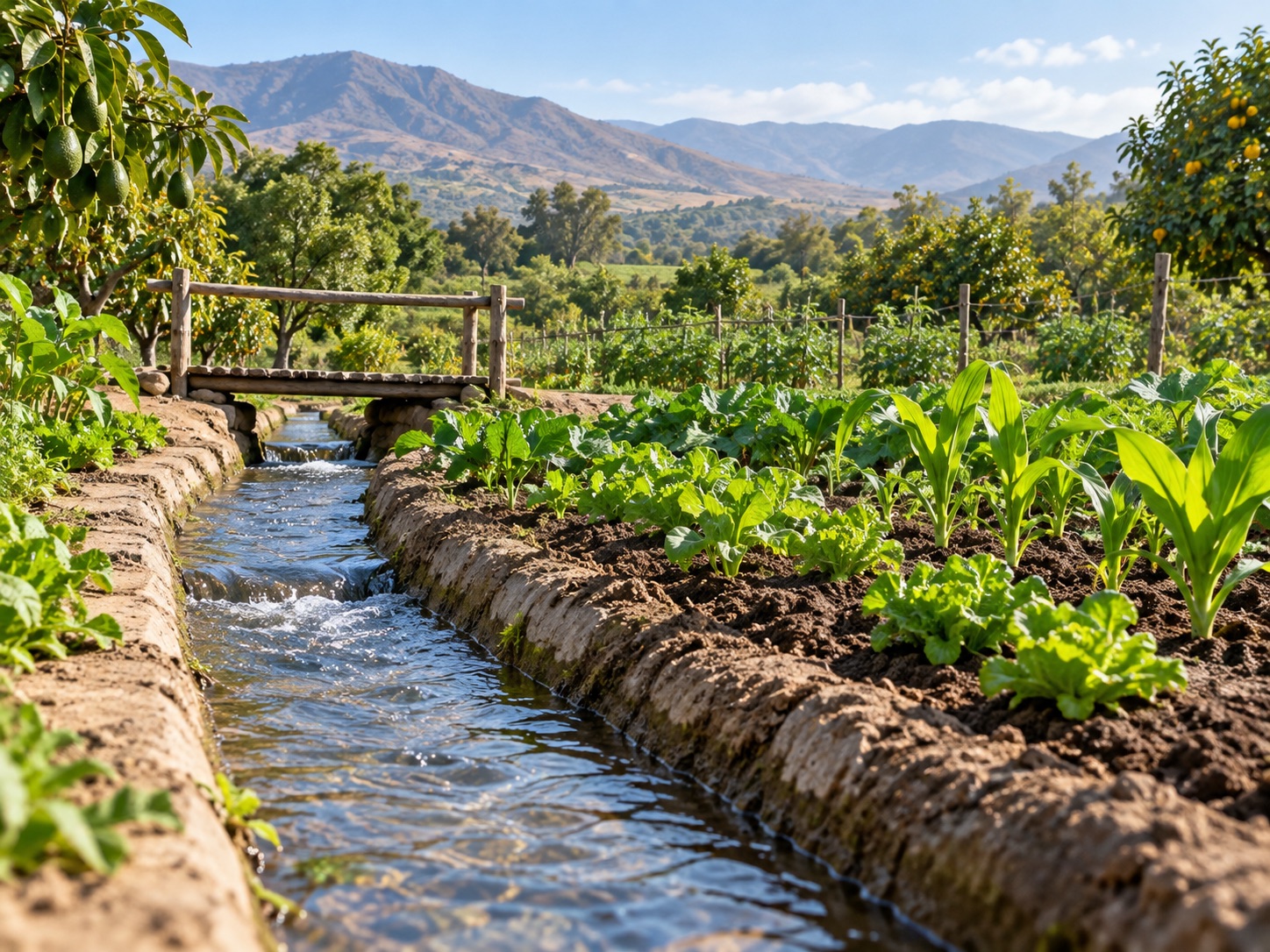 Canal de riego junto a cultivos