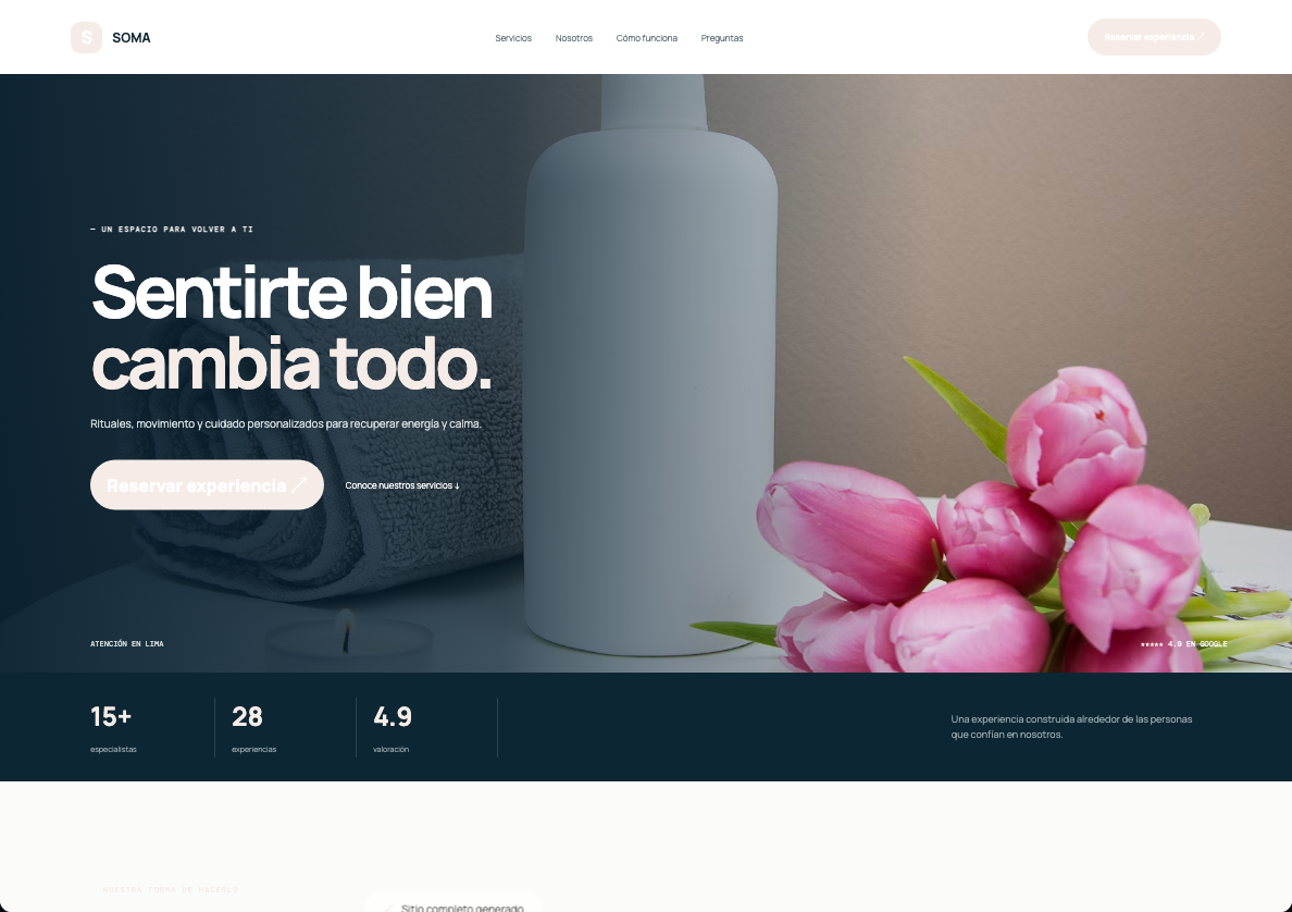 Página web ficticia de un centro de bienestar