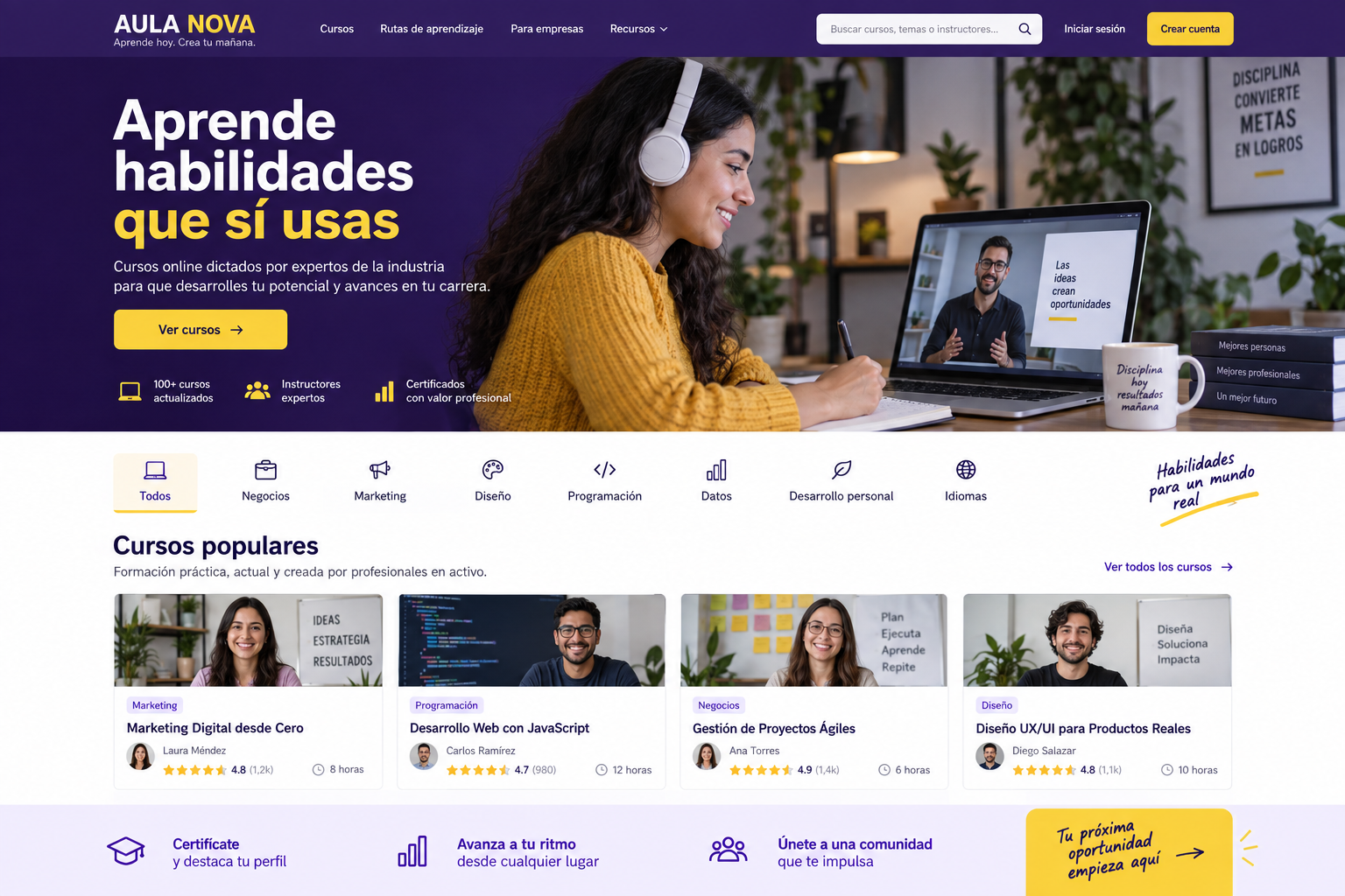 Demo completa de una web para plataforma educativa