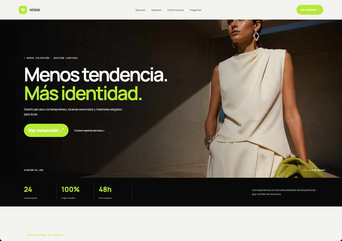 Página web de una marca de moda