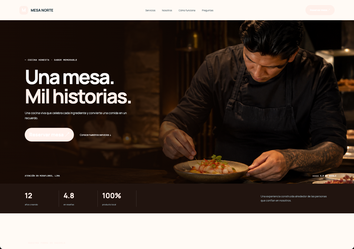Página web de un restaurante