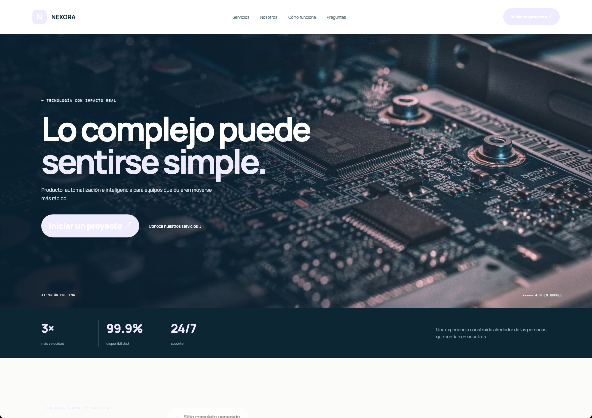 Página web ficticia de una empresa tecnológica