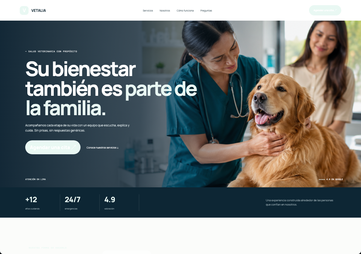 Página web ficticia de una clínica veterinaria